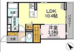 アップルベリーフィールズ 2階1LDKの間取り