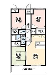 アンソレイエ 3LDKの間取図画像