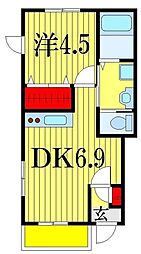 ディライト薬円台A棟 1DKの間取図画像