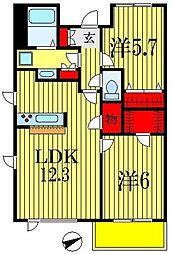 ベルヴュコート津田沼 2LDKの間取図画像