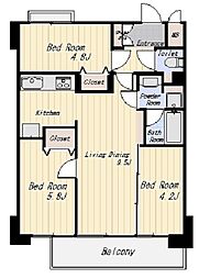 マートルコート調布サザン 3LDKの間取図画像