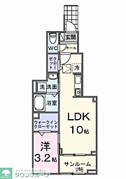 東武野田線 岩槻駅 徒歩23分の賃貸アパート 1階1LDKの間取り