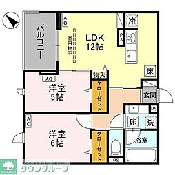 さいたま市緑区美園2丁目アパート 2LDKの間取図画像