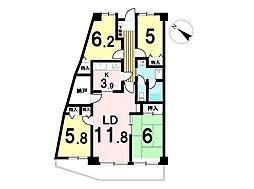 河辺ビューパレー多摩川 4SLDKの間取図画像