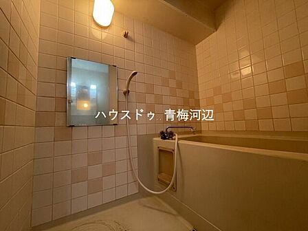 浴室:壁の色がオシャレな空間を演出してくれる浴室です。