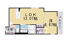BRIGHENCE御陵南WEST 1LDKの間取図画像