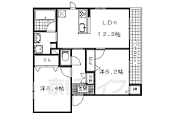 ヴィラフルール御陵 2LDKの間取図画像