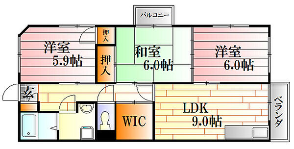 辰本ビル 201｜広島県広島市安佐南区川内2丁目(賃貸マンション3LDK・2階・62.18㎡)の写真 その2