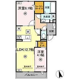 トリシアくるめ木 2LDKの間取図画像