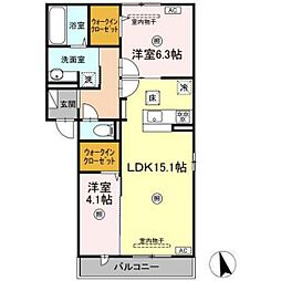トリシアくるめ木 2LDKの間取図画像