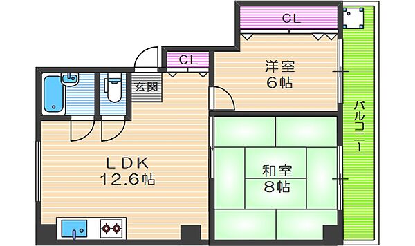 シティコート福島 ｜大阪府大阪市福島区海老江8丁目(賃貸マンション2LDK・6階・52.00㎡)の写真 その2