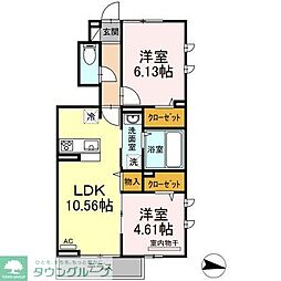 ソレイユ三原台A 2LDKの間取図画像