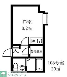 リビナ奥村ドゥー(2) ワンルームの間取図画像