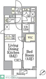 ジオエント池袋 7階1LDKの間取り
