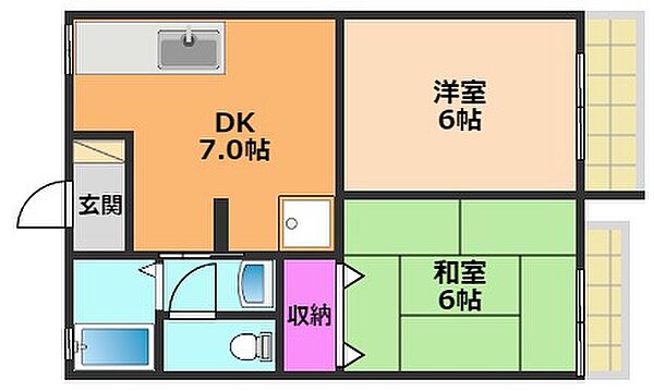 ローゼンハイツ ｜大阪府高槻市大蔵司2丁目(賃貸アパート2DK・2階・40.00㎡)の写真 その2