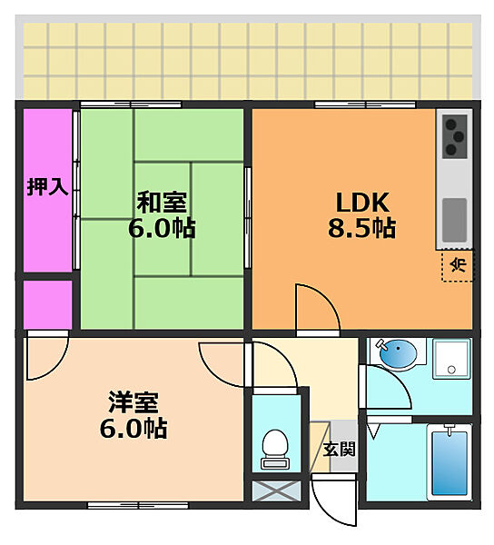 エステート樋口 ｜大阪府高槻市芝生町3丁目(賃貸アパート2LDK・1階・46.62㎡)の写真 その2