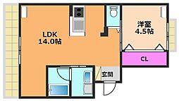 マンション東岡 3階1LDKの間取り