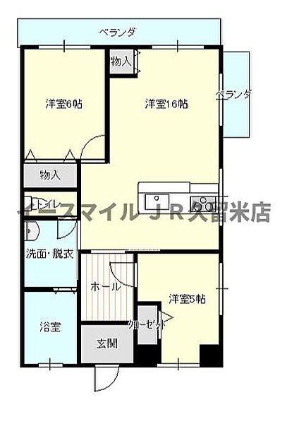 近藤コーポ 303｜福岡県久留米市津福今町(賃貸マンション2LDK・3階・60.00㎡)の写真 その2