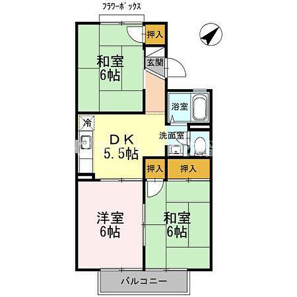 レジデンス21TH Ｃ棟 211｜福岡県久留米市津福本町(賃貸アパート3DK・2階・50.39㎡)の写真 その2