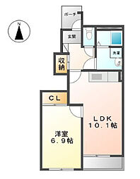 グランディール中広 1階1LDKの間取り