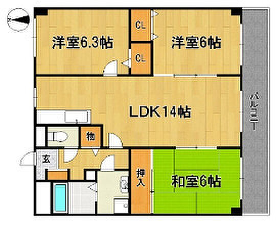 福岡県久留米市山川追分1丁目(賃貸マンション3LDK・5階・70.98㎡)の写真 その2