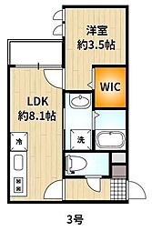 フィーリックス久留米大前I 1階1LDKの間取り