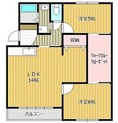 川崎マンション 2LDKの間取図画像