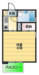 桜館5 1Kの間取図画像