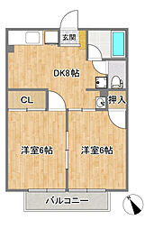 RIVER・S唐瀬 2DKの間取図画像