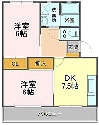 エスパーダ草薙 2DKの間取図画像