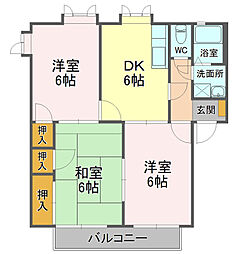 マーヴェラス萩A 3DKの間取図画像