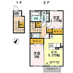 モンターニュサンク中村 2DKの間取図画像