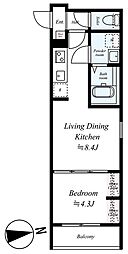 JR五日市線 拝島駅 徒歩7分の賃貸アパート 1階1LDKの間取り