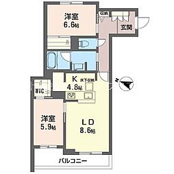 セントリビエ南平 2LDKの間取図画像