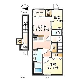 八王子市大谷町アパート 2LDKの間取図画像