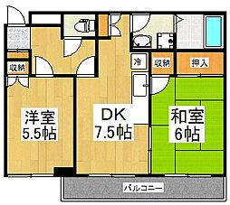 シャトル・ブラウンA 2DKの間取図画像