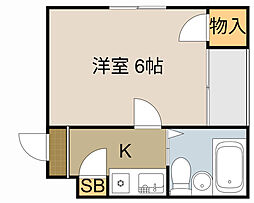 サンシャイン香里P-2 1Kの間取図画像