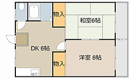 寝屋川スカイハイツ 2DKの間取図画像