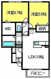 グリーンスクエアＡ 1階2LDKの間取り