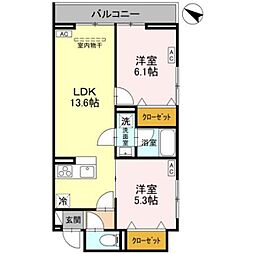 さいたま市見沼区東大宮7丁目アパート 2LDKの間取図画像