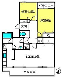 セレーノ大宮D棟 2LDKの間取図画像