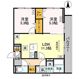 さいたま市北区土呂町2丁目アパート 2LDKの間取図画像