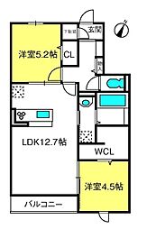 グランジュネス 2LDKの間取図画像