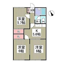 グランハイム稲葉A 3Kの間取図画像