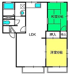 城山ハイツB棟 2LDKの間取図画像