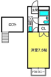 ベルメゾン・クロスA 1Kの間取図画像