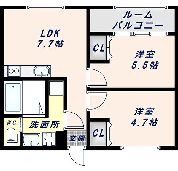 メゾン長瀬川 302｜大阪府東大阪市菱屋西1丁目(賃貸マンション2DK・2階・45.48㎡)の写真 その2