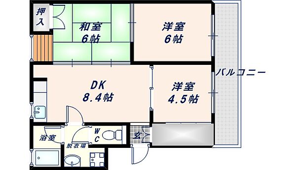 永和ハイツ 305｜大阪府東大阪市高井田元町1丁目(賃貸マンション3DK・2階・53.50㎡)の写真 その2