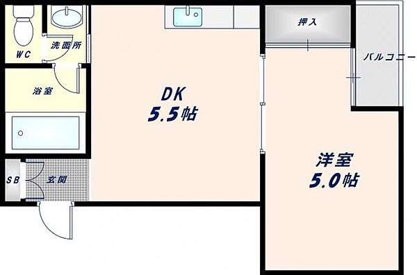 ジョイマンション ｜大阪府大阪市生野区巽南1丁目(賃貸マンション1DK・5階・28.90㎡)の写真 その2