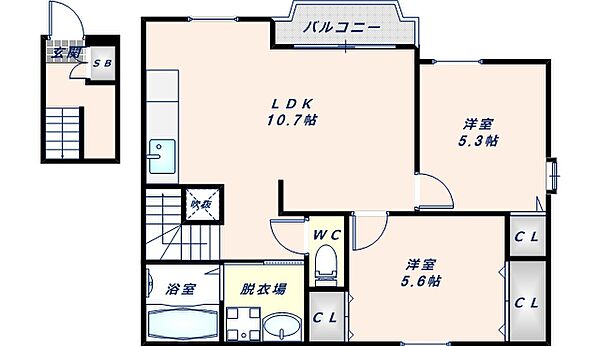 リメーンI ｜大阪府東大阪市森河内東2丁目(賃貸アパート2DK・2階・44.34㎡)の写真 その2